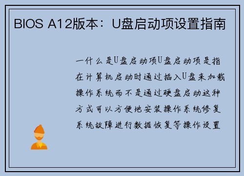 BIOS A12版本：U盘启动项设置指南